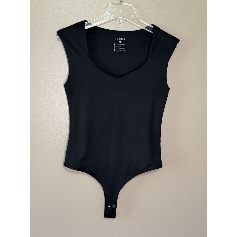Reoria Womens Black Sleeveless Sweetheart Neckline Bodysuit Size Medium